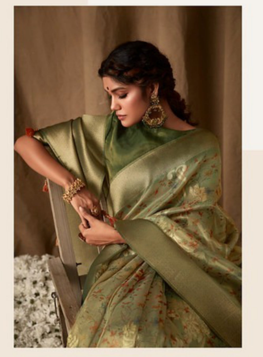 Lustrous Green Premium Febric With Embroidery Or Swrovski Work Saree