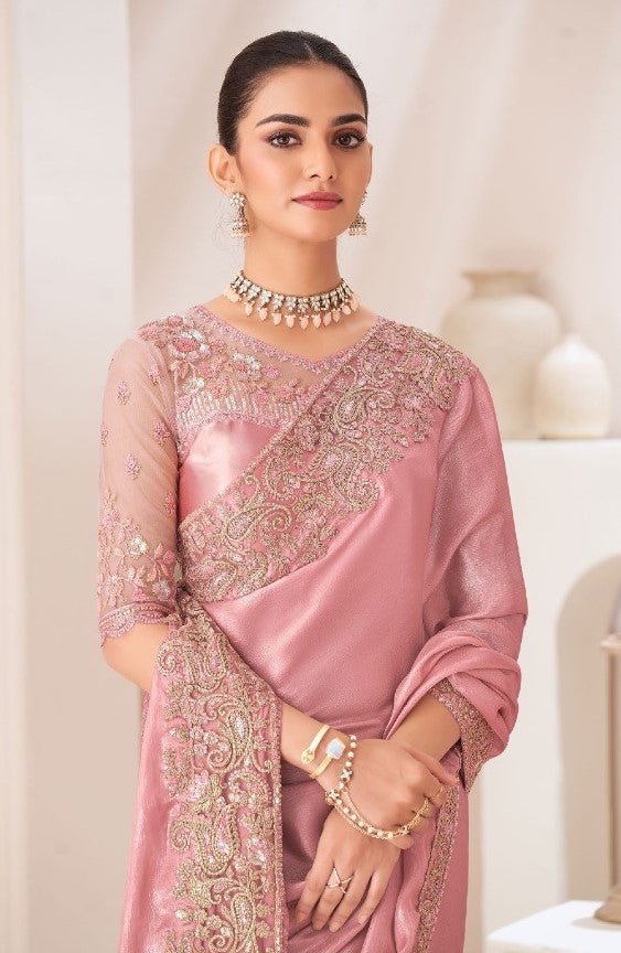 Dazzling Mauve Satin Chiffon Boutique Style Saree