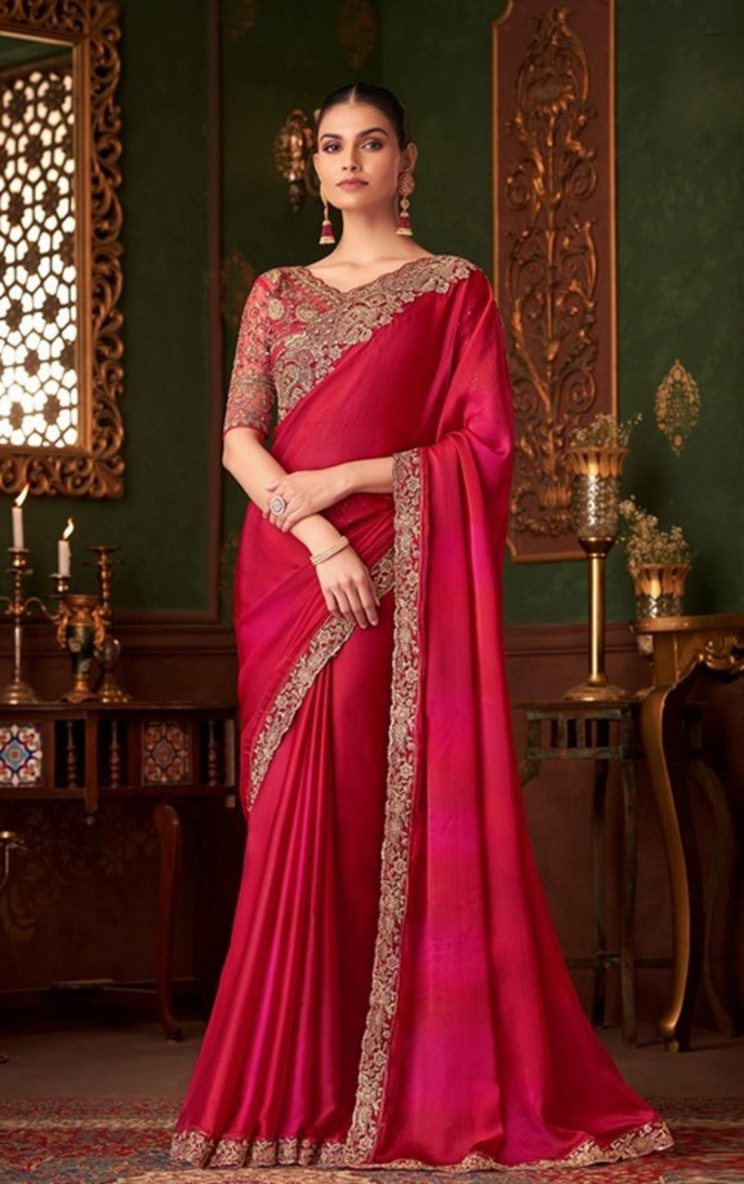 Graceful Pink Chiffon With Embroidery Work saree