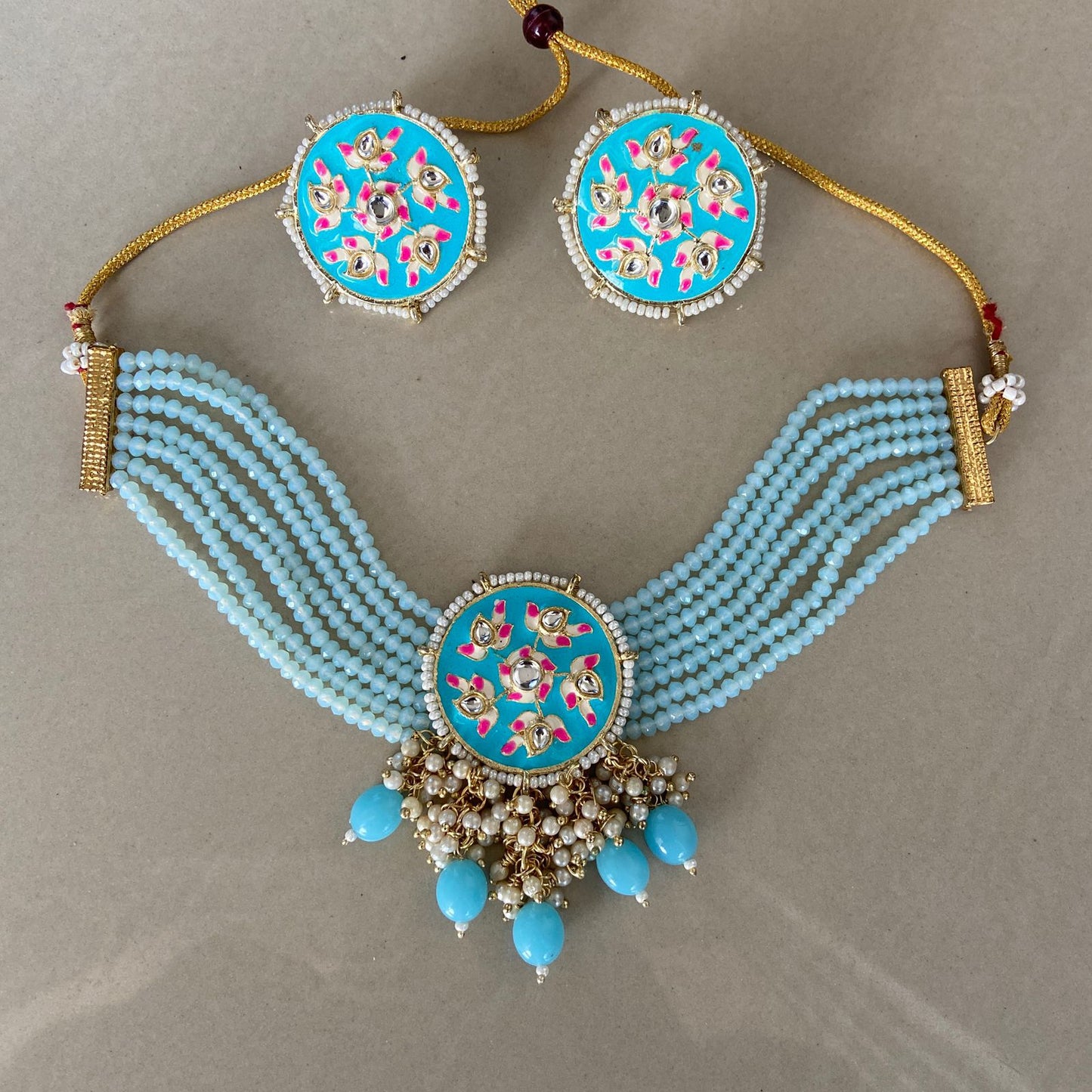 Elegant Meenakari Sky Blue Necklace Set