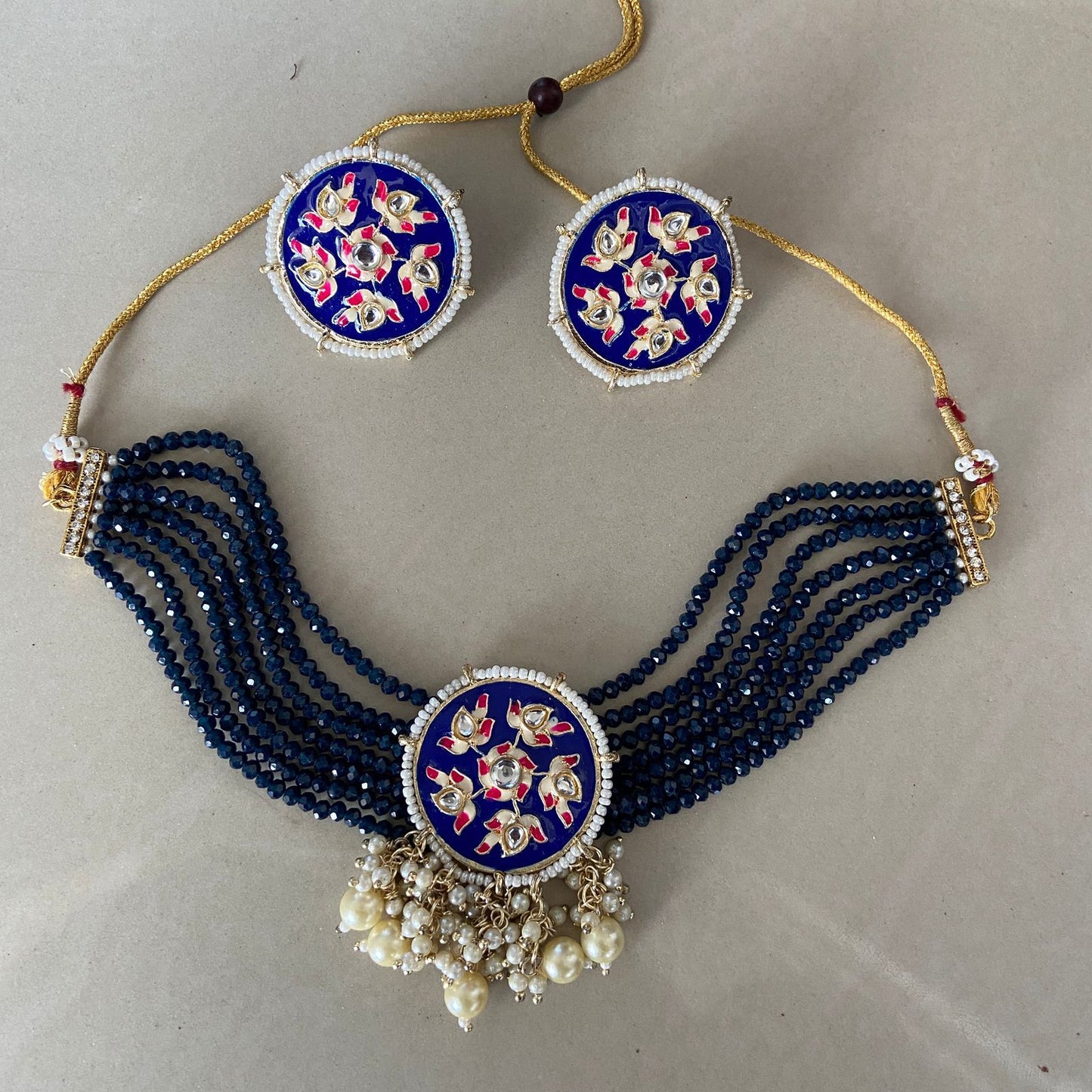 Elegant Meenakari Navy Blue Necklace Set