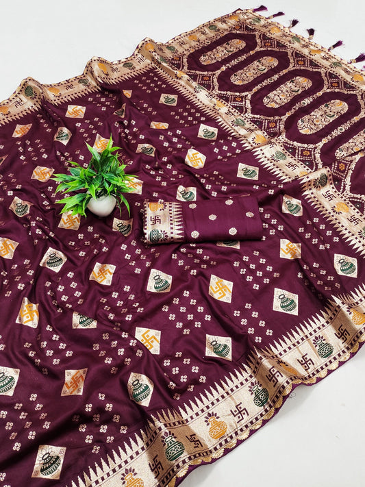 Women Burgundy Paithani Soft Silk Saree