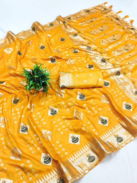 Women Yellow Paithani Soft Silk Saree