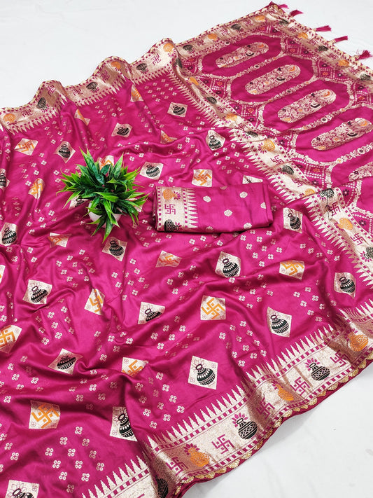 Iconic Pink Paithani Soft Silk Saree