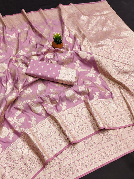 Women Light Purple Silk Banarasi Soft Saree  Saree