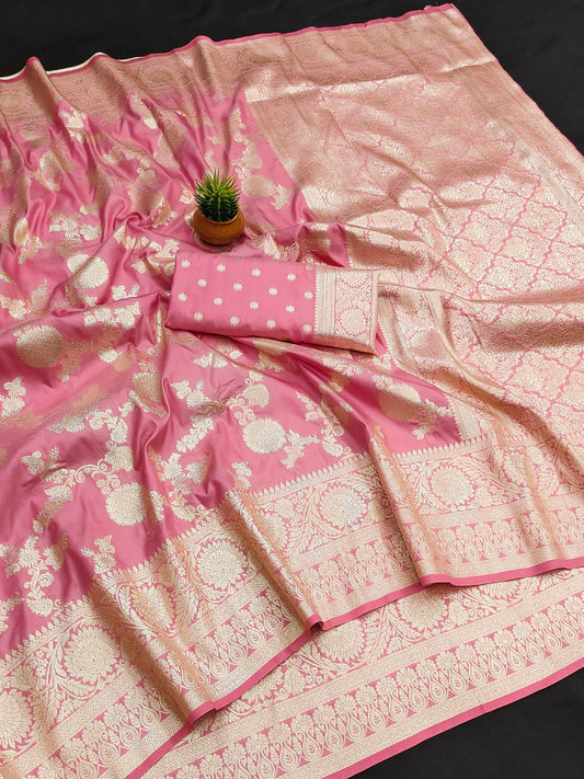 Women Light Pink Silk Banarasi Soft Saree  Saree