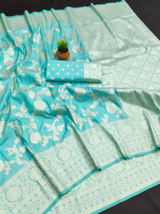 Women Blue Silk Banarasi Soft Saree  Saree