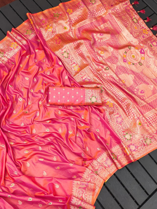 Women Pink Silk Floral Saree