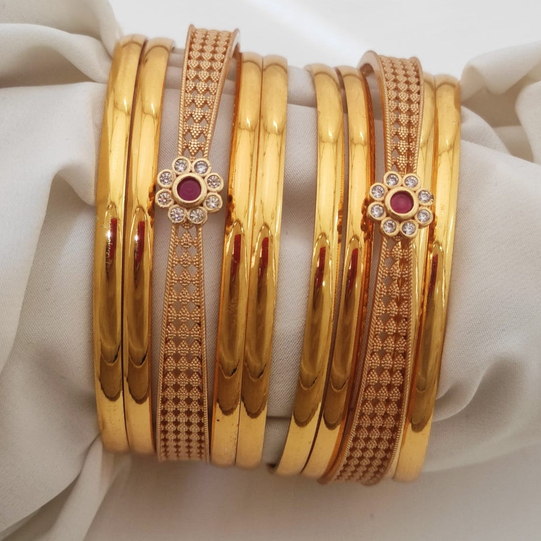Nightshine Stone Studded Bangles Often Found Gold Plated Indian Jewelry Set