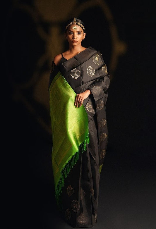 Women Black Silk Banarasi Saree