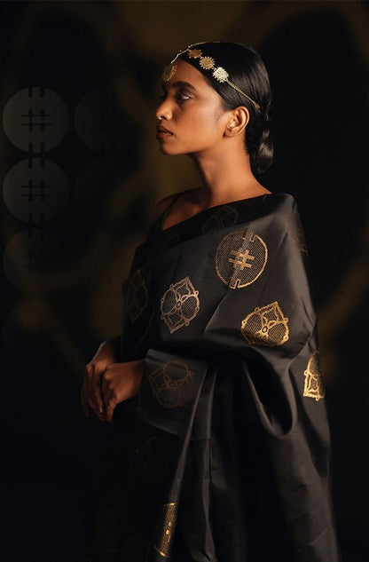 Women Black Silk Banarasi Saree