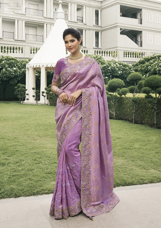 Timeless Purple Pure Tissue Silk Fabric With Embroidery Bridal Heritage Saree