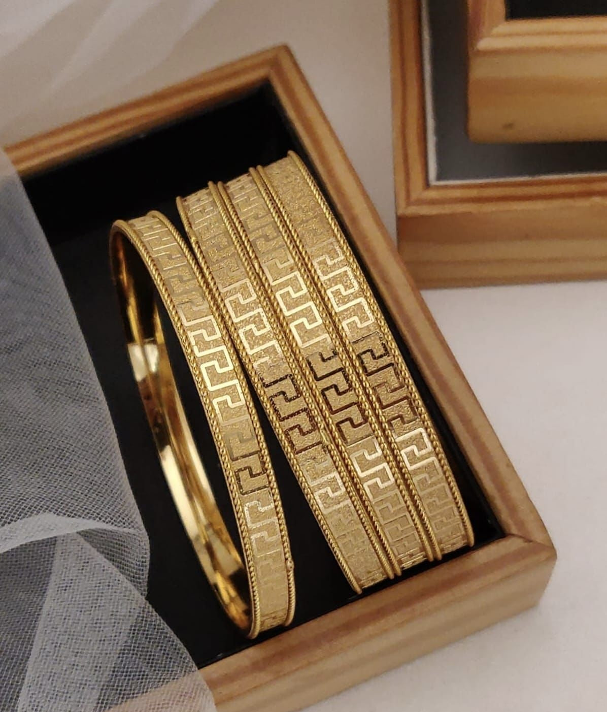 Brass Gold Plated Bangles Featuring Intricate Textured Patterns