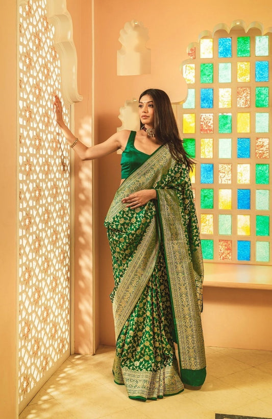 Women Green Silk Banarasi Saree
