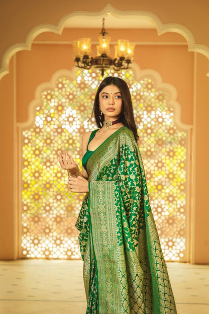 Women Green Silk Banarasi Saree