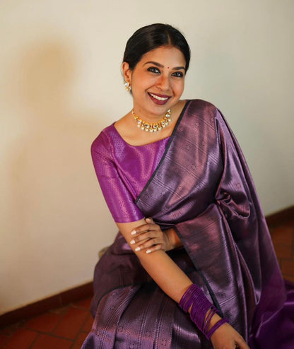 Women Purple Banarasi Soft Silk Saree