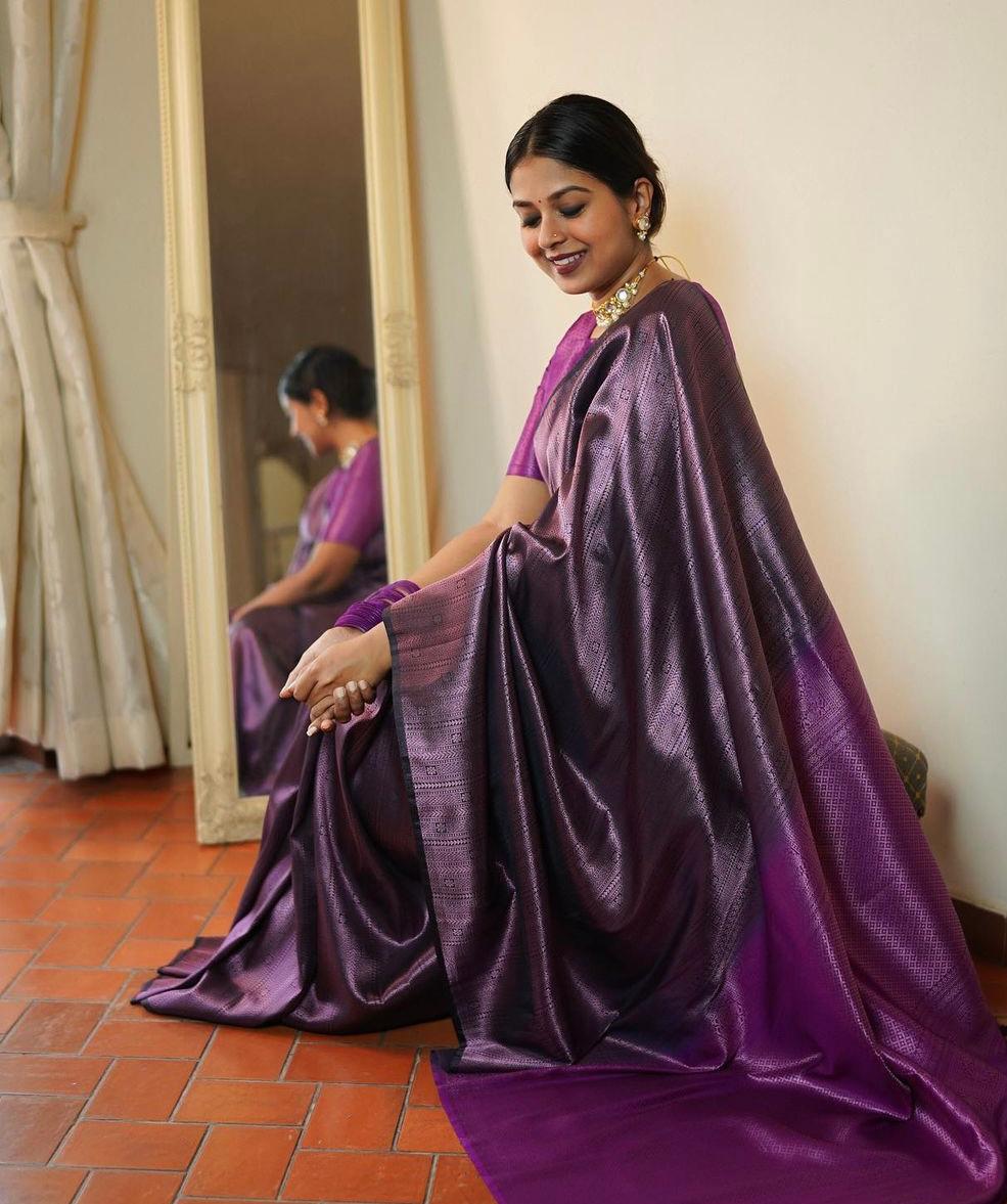 Women Purple Banarasi Soft Silk Saree