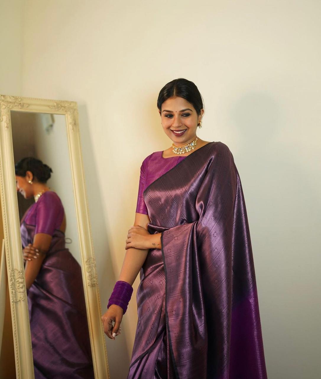 Women Purple Banarasi Soft Silk Saree