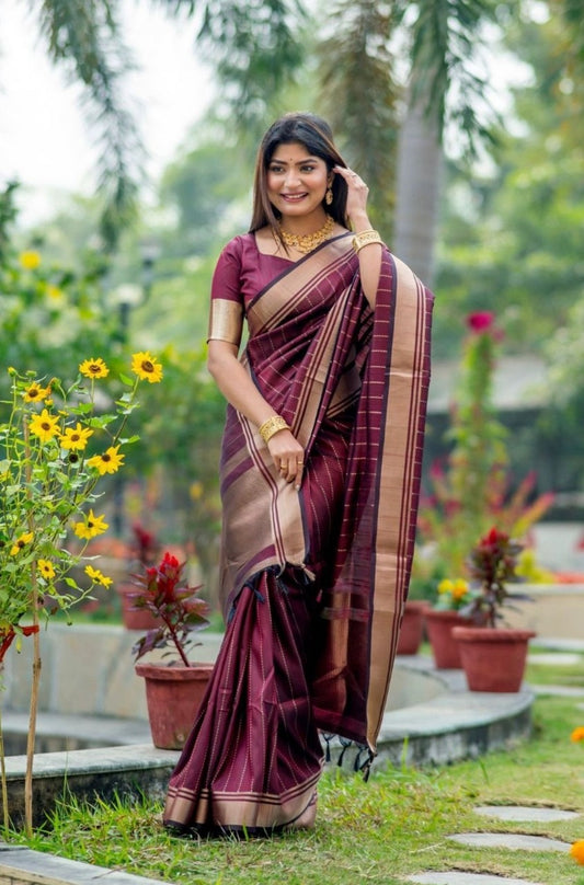 Women Burgundy Silk Festive Wear Saree