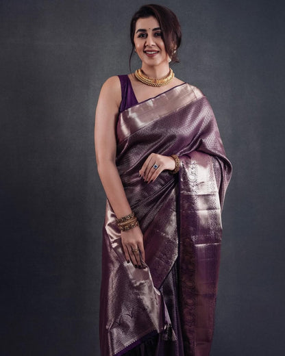Women Dark Purple Silk Festive Wear Saree