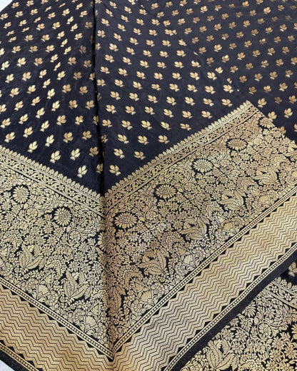 Women Black Silk With Golden Zari Saree