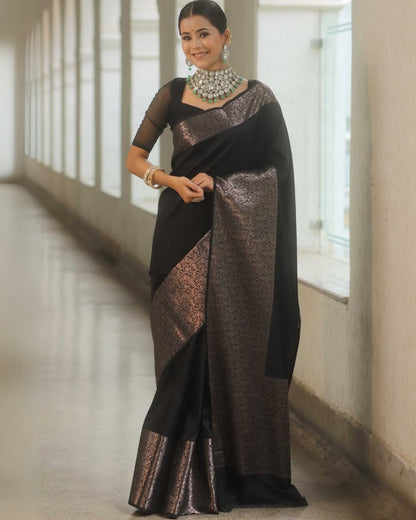 Women Black Banarasi Soft Silk Saree