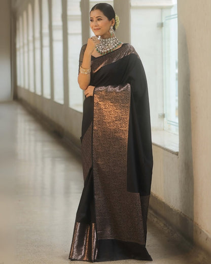 Women Black Banarasi Soft Silk Saree