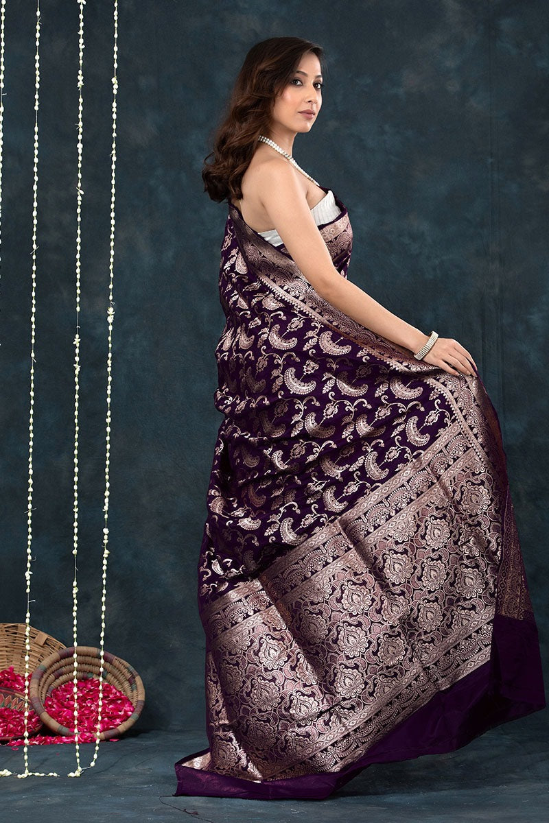 Women Purple Banarasi Soft Silk Saree