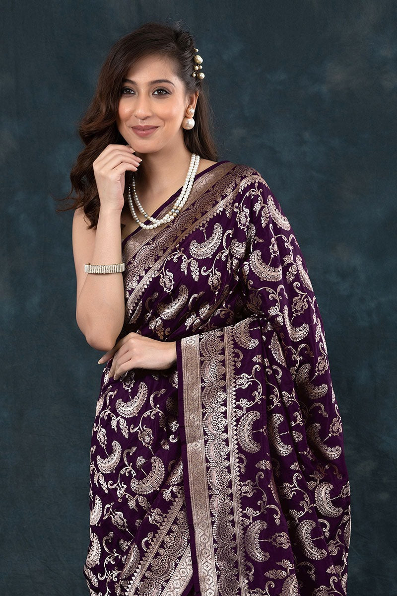 Women Purple Banarasi Soft Silk Saree