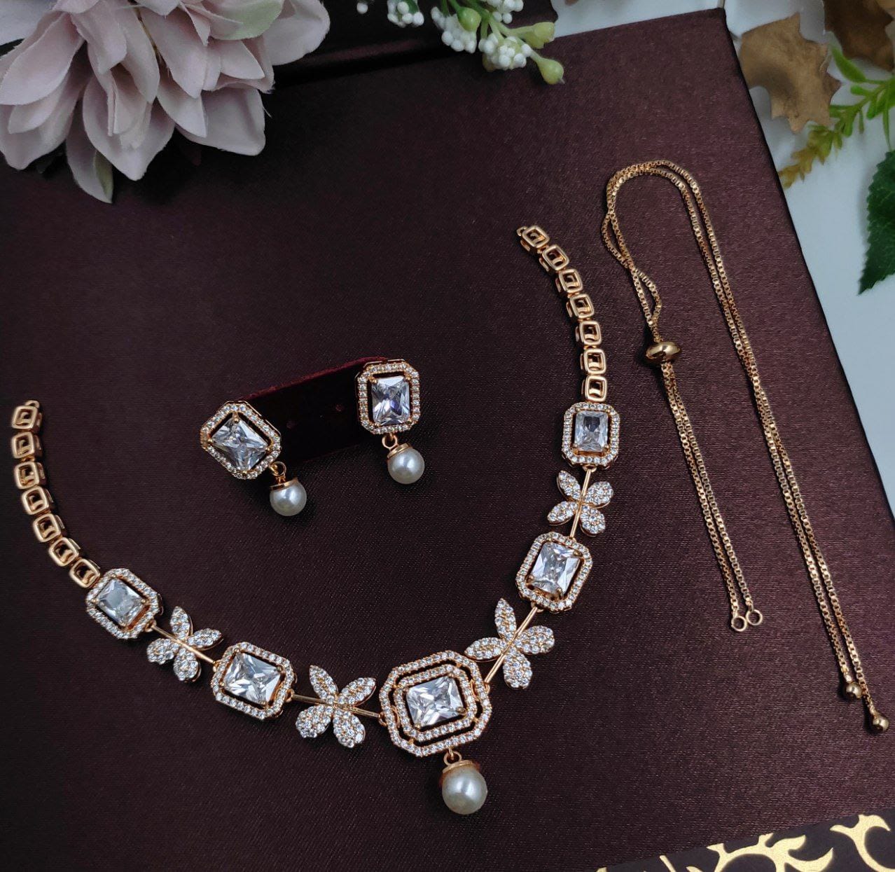 Elegant White Stone Studded Necklace Set