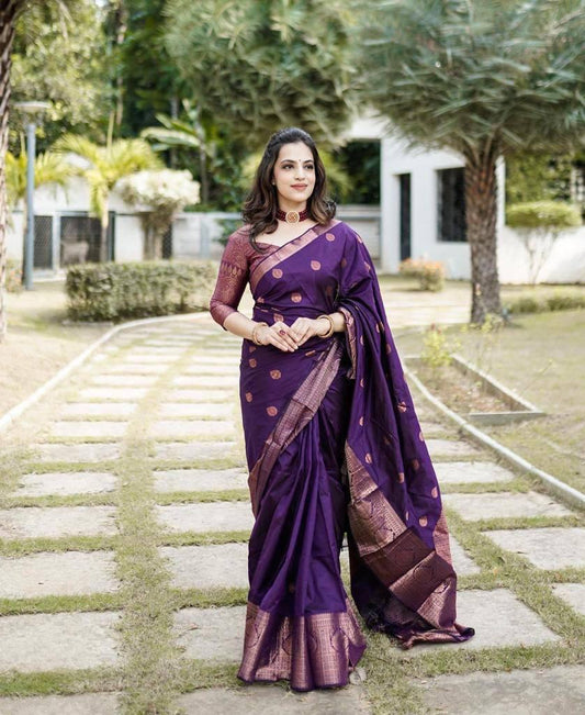 Women Purple Banarasi Soft Silk Saree