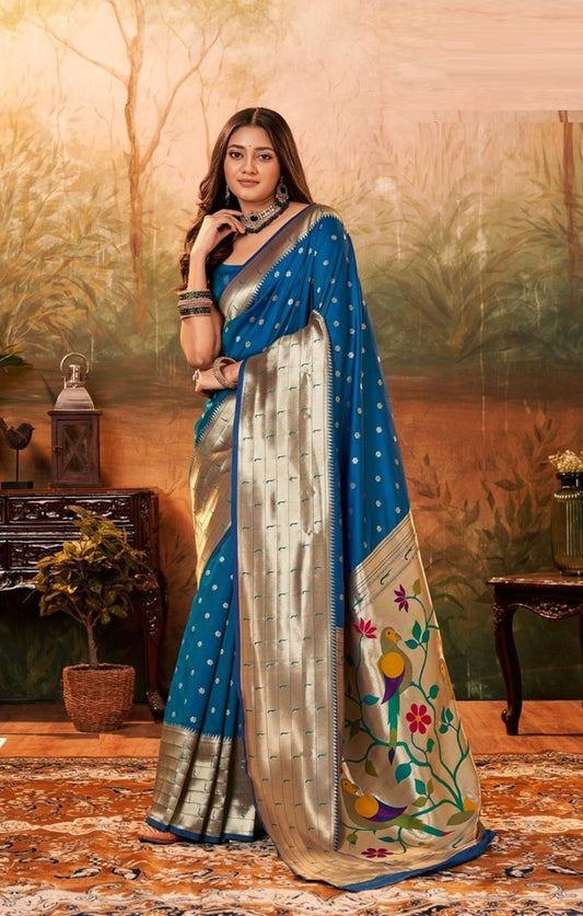 Women Teal Paithani Silk Saree