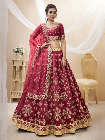 Exquisite Maroon Art Silk Reception Lehenga