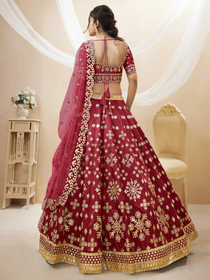 Exquisite Maroon Art Silk Reception Lehenga