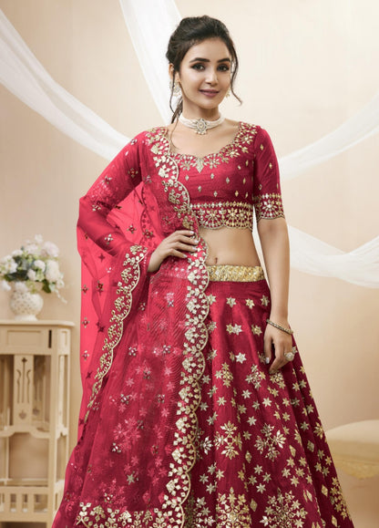 Exquisite Maroon Art Silk Reception Lehenga