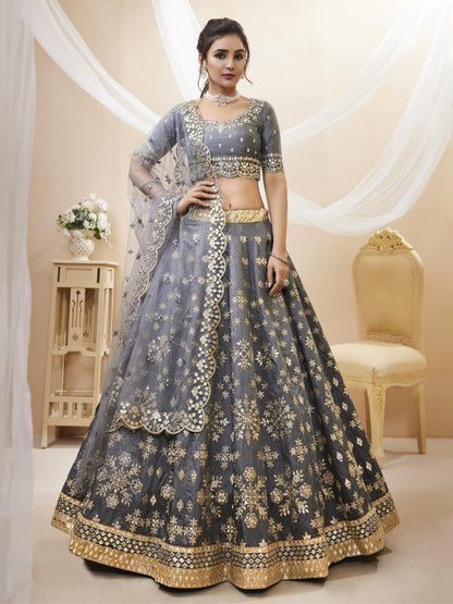 Vibrant Grey Art Silk Reception Lehenga