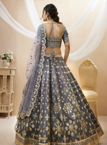 Vibrant Grey Art Silk Reception Lehenga