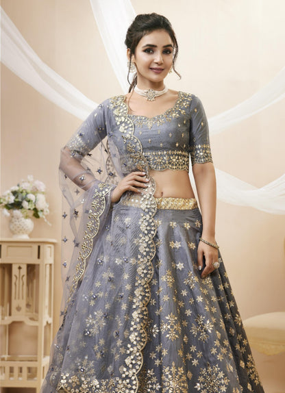 Vibrant Grey Art Silk Reception Lehenga
