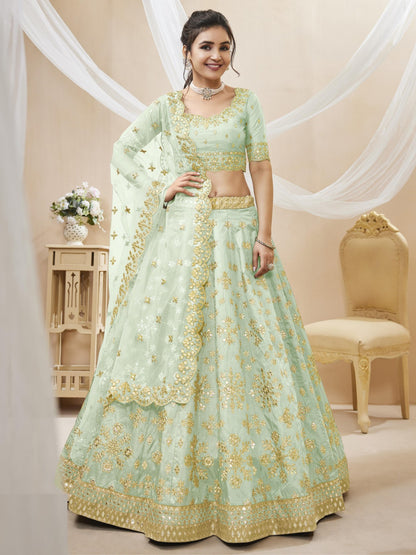 Contemporary Sky Blue Art Silk Reception Lehenga