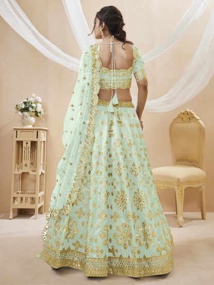 Contemporary Sky Blue Art Silk Reception Lehenga