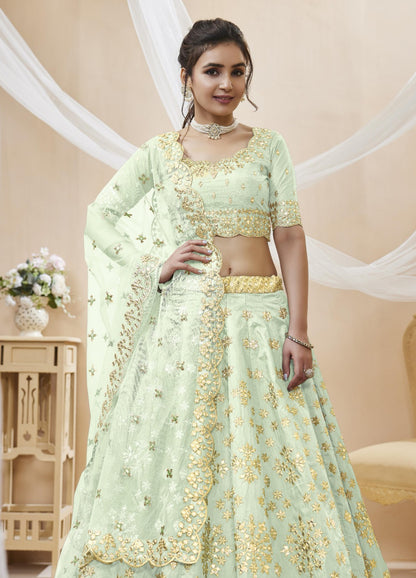 Contemporary Sky Blue Art Silk Reception Lehenga