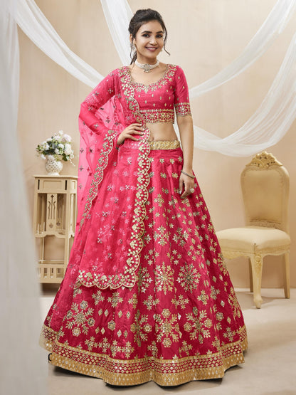 Understated Rani Pink Art Silk Reception Lehenga
