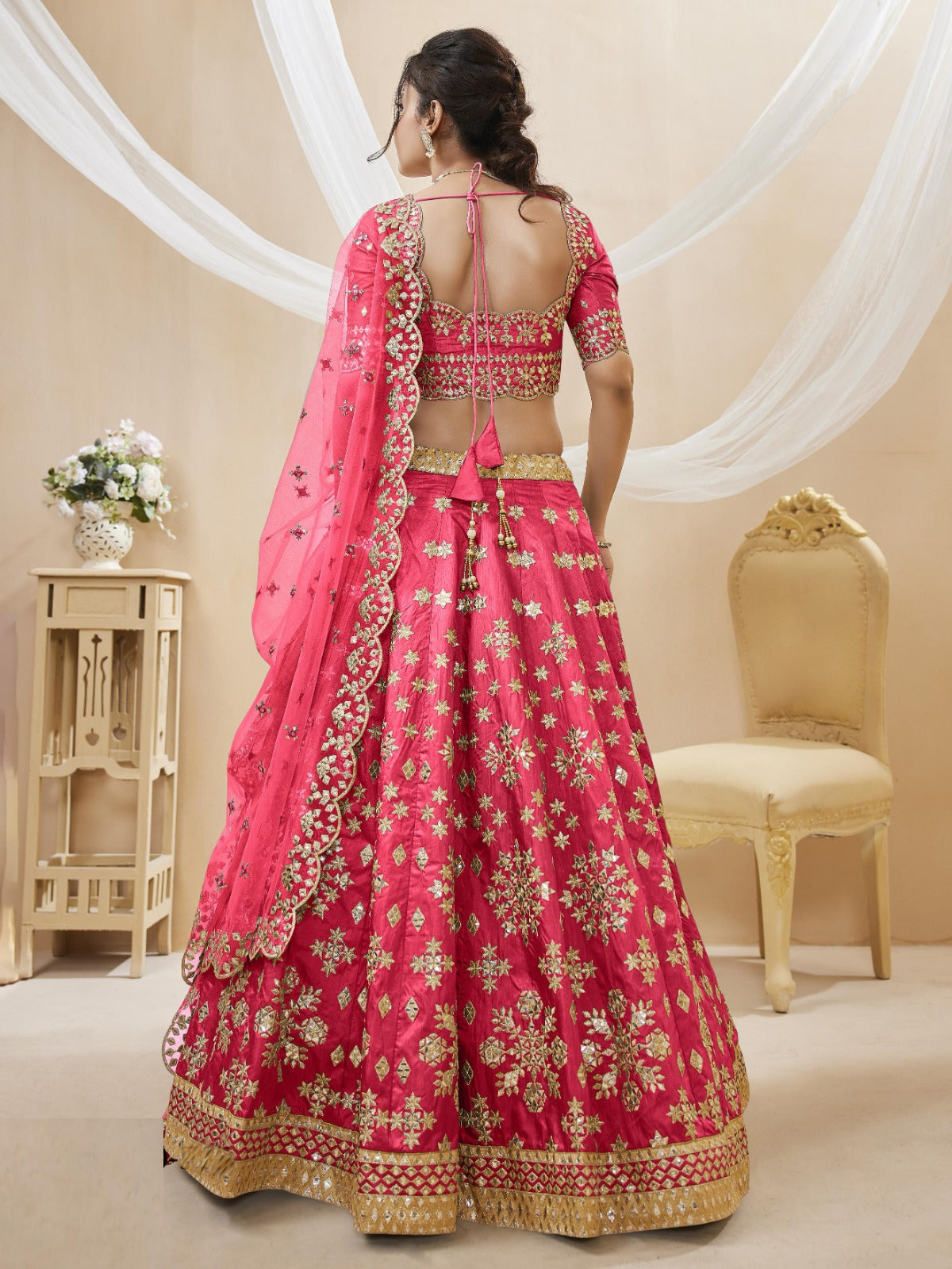Understated Rani Pink Art Silk Reception Lehenga