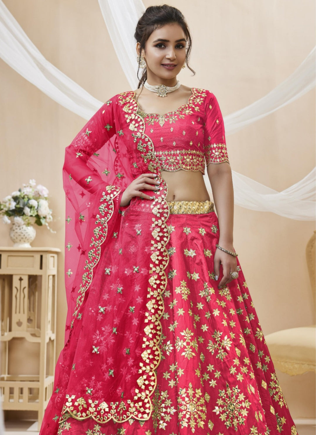 Understated Rani Pink Art Silk Reception Lehenga