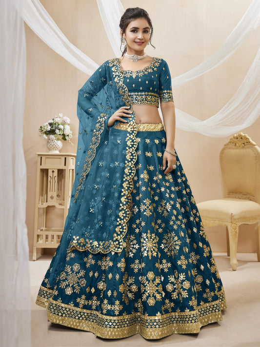 Alluring Royal Blue Art Silk Reception Lehenga