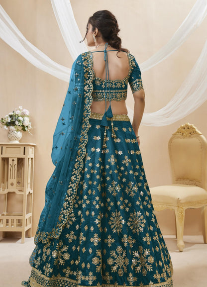 Alluring Royal Blue Art Silk Reception Lehenga