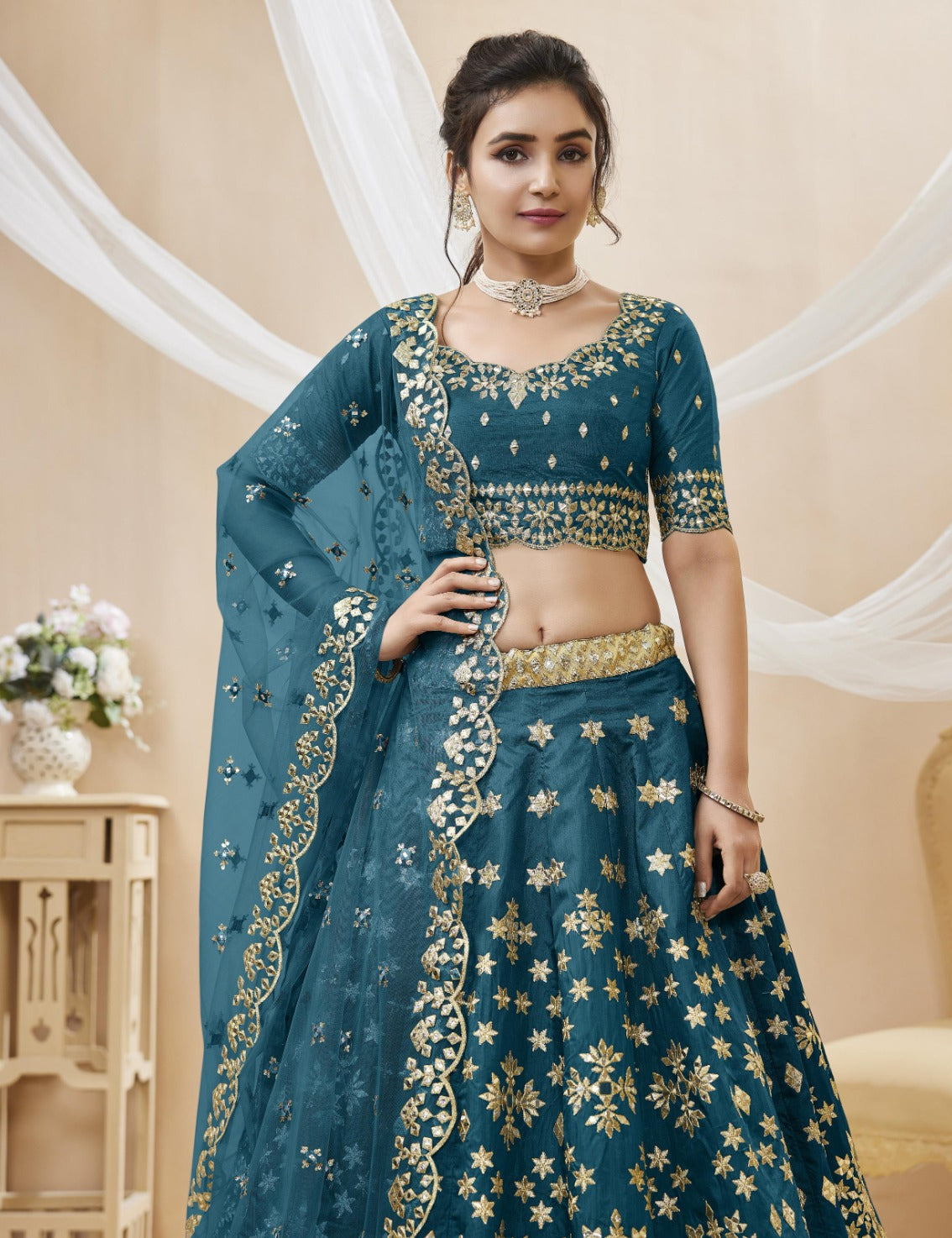 Alluring Royal Blue Art Silk Reception Lehenga