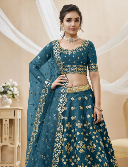Alluring Royal Blue Art Silk Reception Lehenga