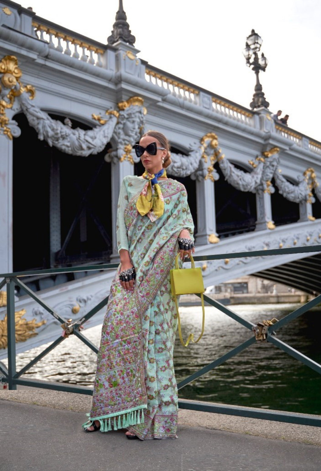 Flawless Sea Green Organza Handloom Kashmiri Saree