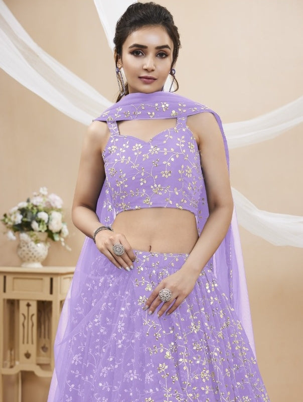 Glamorous Lilac Georgette Sequins Zari Embroidery Work Stylish Lehenga